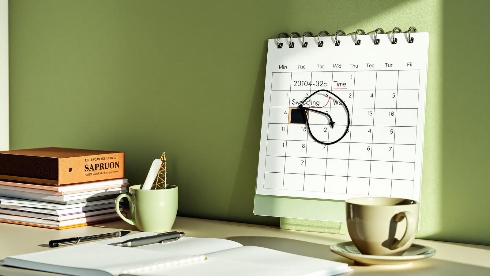 Kalender med uthevet dato på skrivebord