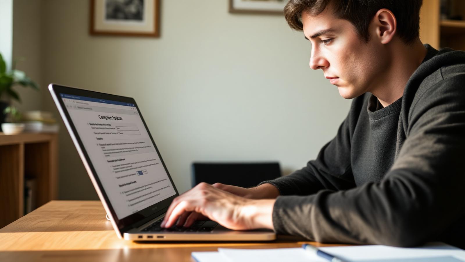 Person fyller ut klageskjema på laptop